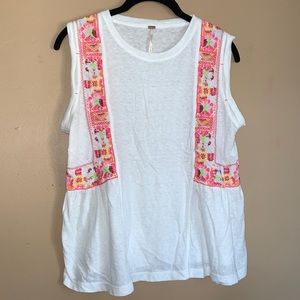 Free People Embroidered Sleeveless Tee
